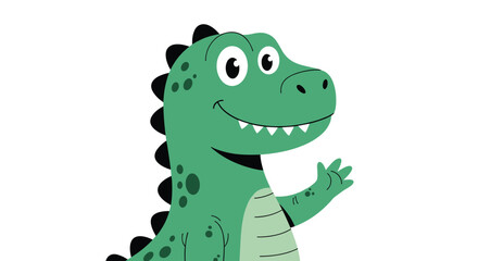 Fototapeta premium Friendly green crocodile or alligator character with a big smile waving its hand shown from the chest up on white background.