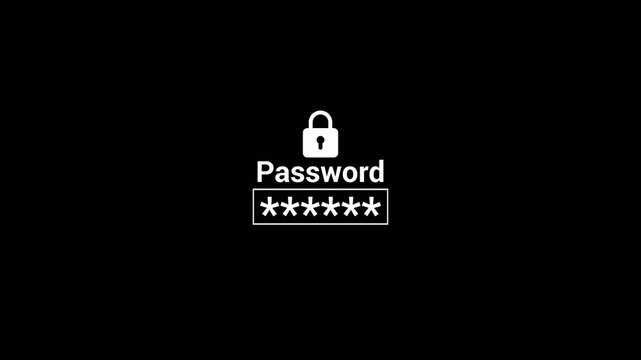 Enter password on PC, Log in Close up of computer screen entering correct password to system, Entry pin code animation on transparent background in 4k.