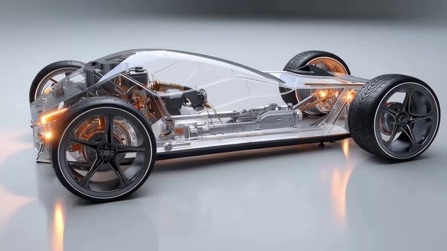 Futuristic Electric Vehicle Chassis, Modern electric vehicle chassis with a minimalist design