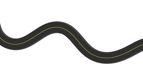 Curved Asphalt Road with Yellow Line Isolated on White Background © VectorStockStuff