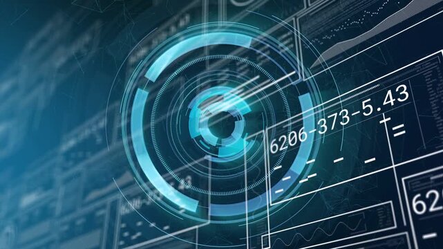 Holo core arising over deep grid, rings speeding then settling while data tiles updating for tech