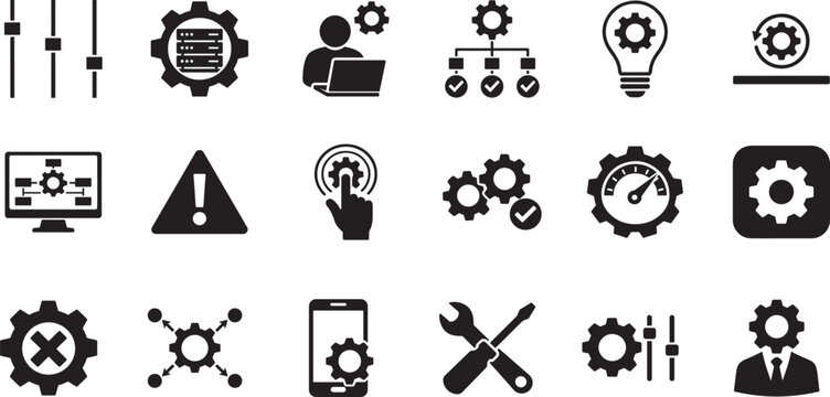 Configuration icon set with editable line style for settings tools system control and interface design