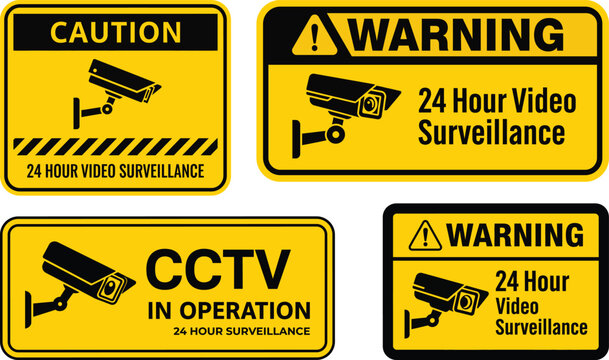 Surveillance warning signs cctv and security camera alerts for property protection