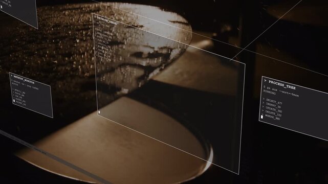 Music app for mixing selecting list and showing UI panels over wet cymbal while droplets streaking