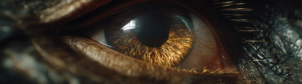 Close up of human eye with detailed iris and pupil showing intricate patterns