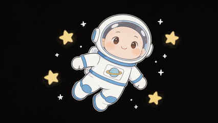 Fototapeta premium Cute cartoon astronaut floating in space