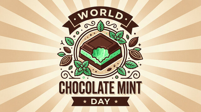 World chocolate mint day celebration design with minty chocolate bar