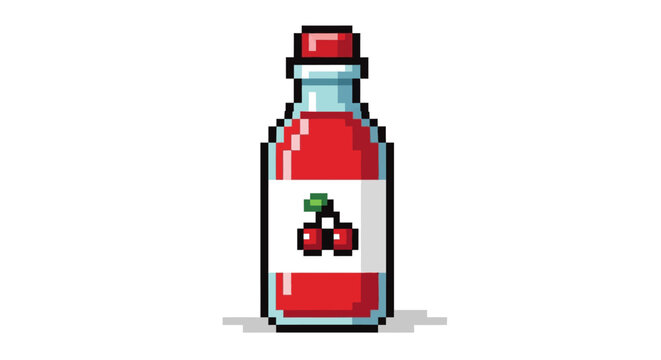 Pixel Art Cherry Drink Bottle Illustration.