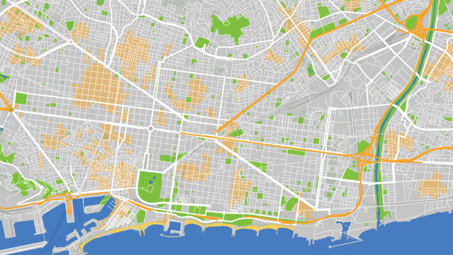 Barcelona Spain high contrast city map vector bold black white street layout EPS