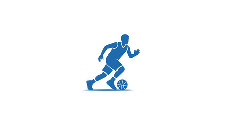 Obraz premium Blue Silhouette of Soccer Player Dribbling Ball.