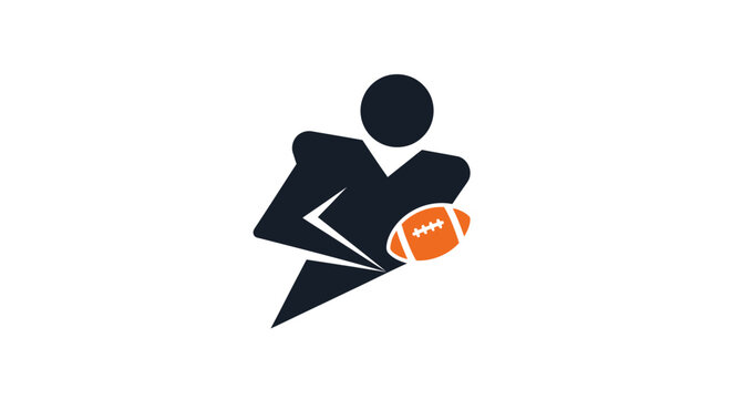 American Football Player Silhouette with Ball Icon.