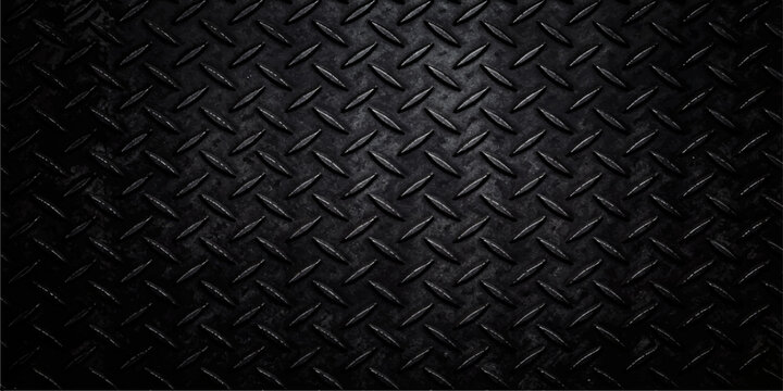 Dark grunge diamond plate metal texture, black steel background, industrial metallic surface, rugged pattern, heavy duty flooring, high resolution backdrop