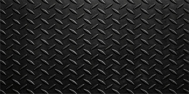 Black Industrial Diamond Plate Vector Texture with Seamless Metallic Steel Pattern for Backgrounds