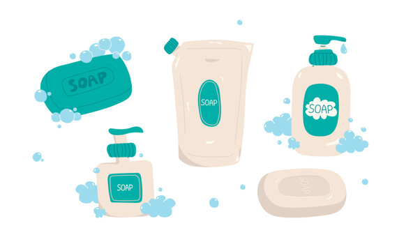 Soap Refill and Dispenser Bottle  for Bath Care, Hand-Drawn Vector Collection