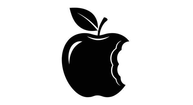 Vector illustration&nbsp;of black silhouette of a bitten apple with a leaf icon on a transparent background