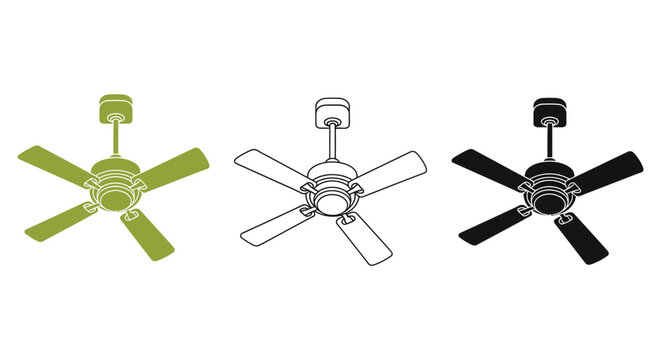 Ceiling fan vector illustrations in green, black, and white colors
