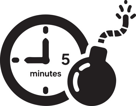 Bomb clock timer, countdown bomb, explosive time limit, black vector icon