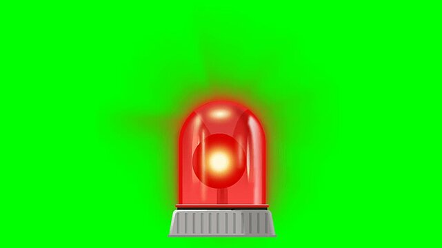 Emergency Red Siren Light Flashing on Green Screen for Alerts and Warnings.