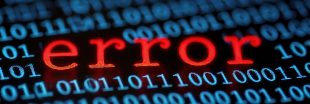 Red error letters overlaid on closeup binary code pattern