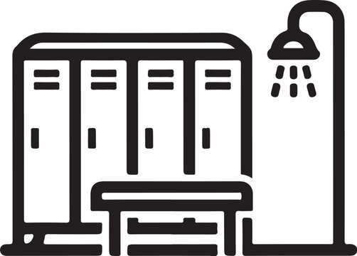 gym shower, locker room, fitness icons, sport facilities, vector