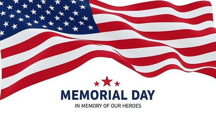 Fototapeta premium Patriotic american flag waving honoring memorial day celebrating flag day 4th of july independence day traditions