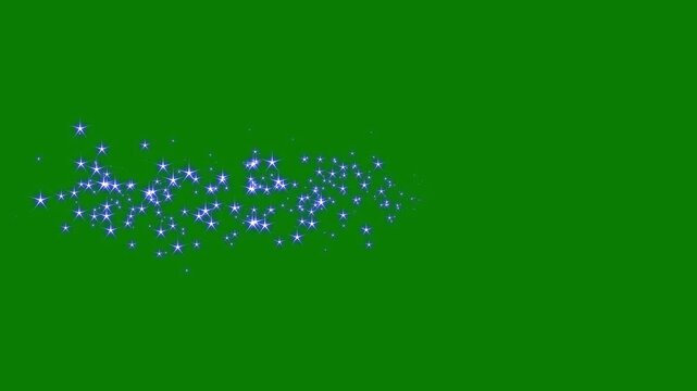 Magic blue glitter star line animation with twinkling particles and glowing fairy dust trail on solid green background smooth looping enchanting cinematic motion graphics ultra sharp 4K