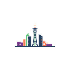 Obraz premium Colorful City Skyline with Tower.
