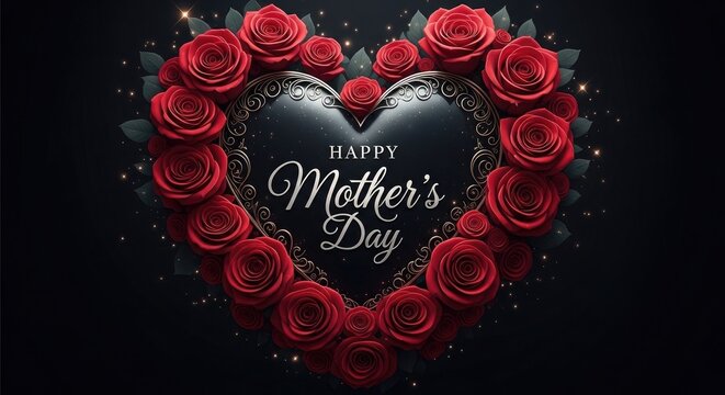 Happy mother's day stunning red roses in a heart shape celebrate mom