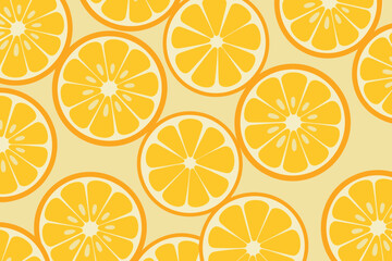 Obraz premium Seamless pattern of orange slices on yellow background for food design