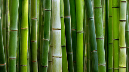 Obraz premium Lush green bamboo grove with dense vertical stems and natural texture conveying calm and serenity