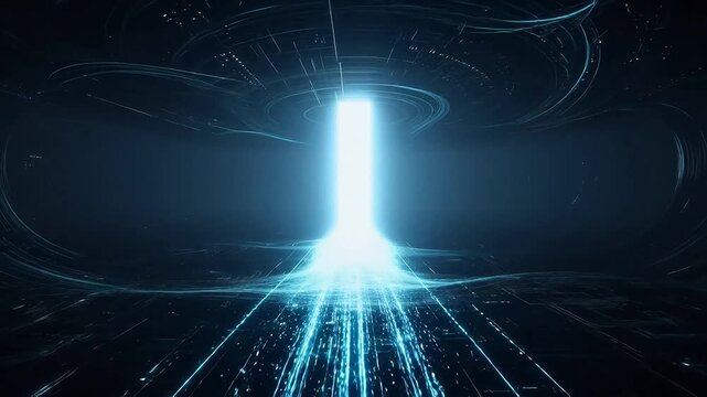 Abstract glowing light beam in dark space symbolizing freedom, adventure, and exploration