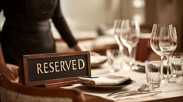 Restaurant table ready for reservation with reserved sign