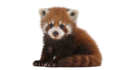 Fluffy red panda cub with blue eyes sitting, isolated on transparent background © Alexander