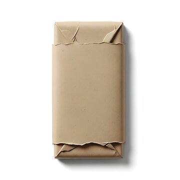 A light brown, crumpled paper package tied with string against a plain background