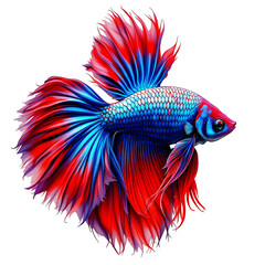 Fototapeta premium Vibrant Siamese fighting fish with long flowing fins isolated on white, betta fish close up