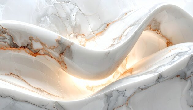 Luxurious Abstract White Marble with Glowing Golden Veins and Fluid Waves