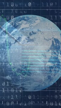 Scanning beam sweeping in activating globe revealing market charts, binary % for analysis