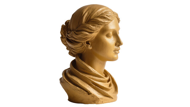 Classical Greek sculpture bust of a woman with braided hair, isolated on transparent background