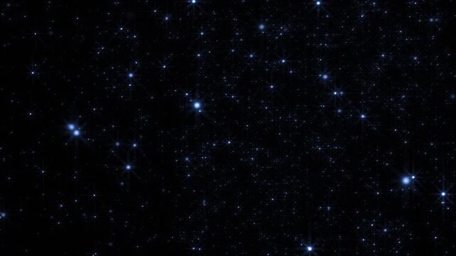 Bright shiny twinkling stars moving through space. This celestial glittering starry night motion background is full HD and a seamless loop.
