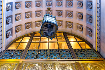 Fototapeta premium Ornate arched ceiling with floral relief patterns. Colonial heritage architecture in Toronto, Canada