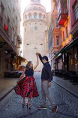 young couple walking in the street travelling around Europe Asia Turkey Istanbul © jaime