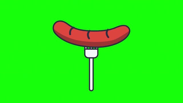 Animated sausage on a fork being eaten on a green screen