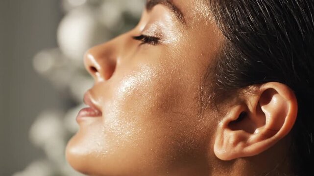 Radiant Contemplation: Capturing the beauty of inner peace, a woman closes her eyes as the sunlight gently graces her features. The image speaks of serenity and a connection to self.