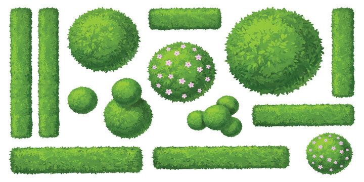 Top view landscape trees and hedges set for architectural site plans
