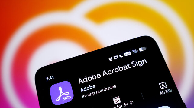Closeup of adobe acrobat sign app on a smartphone screen
