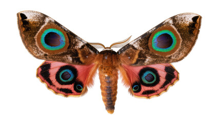 Brown and pink moth with peacock eye spots, isolated on transparent background © Alexander