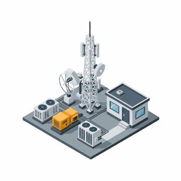 Telecommunications tower and equipment isometric illustration.
