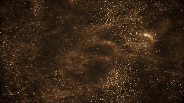 Luxurious golden rippling liquid motion background. Elegant liquid gold effect animation. Shiny luxury fluid background animation with glittering particles and light reflections.
