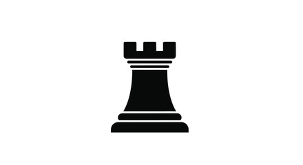 A minimalist depiction of a black rook chess piece isolated on a clean white background © Pvect02