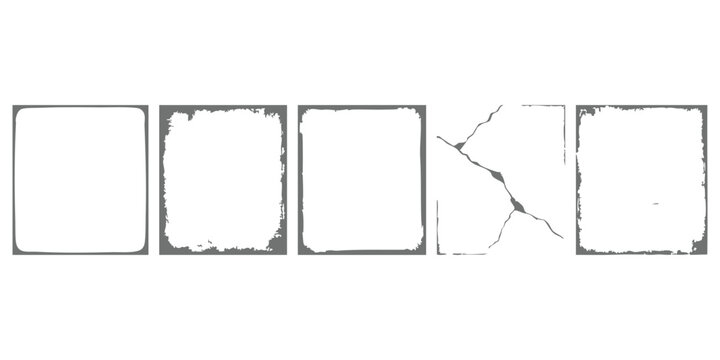 Set of distressed square grunge frames with cracked and weathered borders vector
